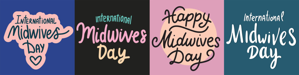International Midwives Day collection of text banner. Hand drawn vector art.