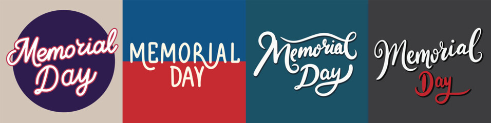 Memorial Day collection of text banner. Hand drawn vector art.