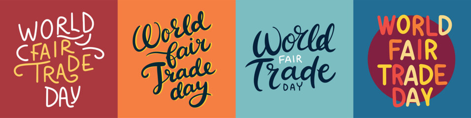 World Fair Trade Day collection of text banner. Hand drawn vector art.