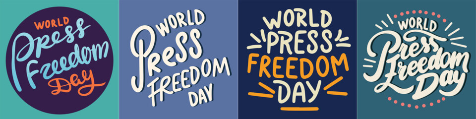 World Press Freedom Day collection of text banner. Hand drawn vector art.