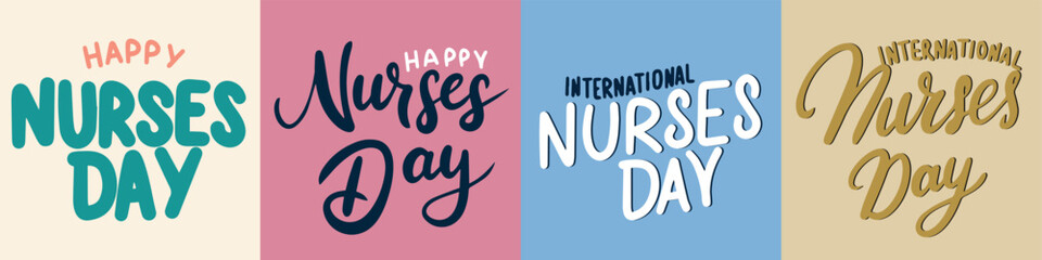 World Nurses Day collection of text banner. Hand drawn vector art.