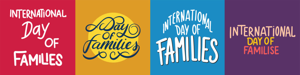 International Day of Families collection of text banner. Hand drawn vector art.