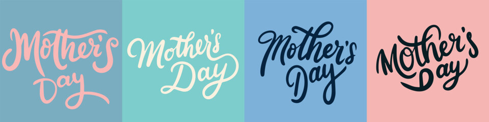 Happy Mother's Day collection of text banner. Hand drawn vector art.