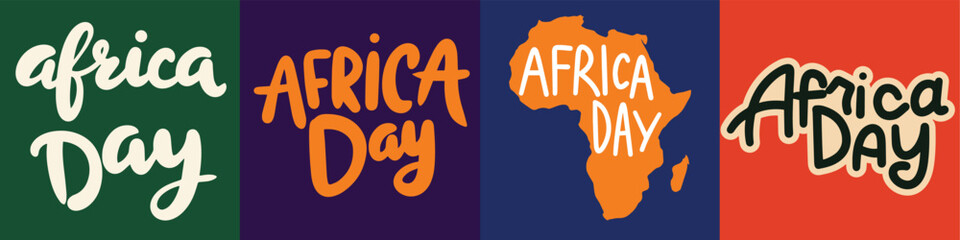 Africa Day collection of text banner. Hand drawn vector art.