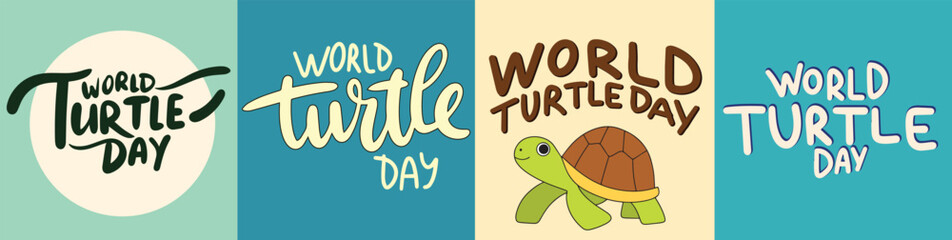 World Turtle Day collection of text banner. Hand drawn vector art.