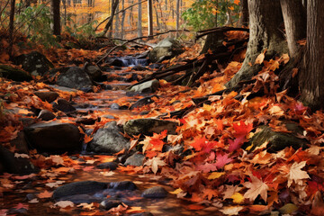 Autumn's embrace a forest floor adorned with a tapestry of colorful leaves.