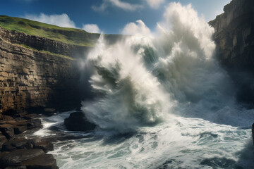 Fototapeta na wymiar Awe-inspiring view of a dramatic sea cliff against crashing waves