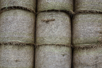 Bale of hay sored in a barn - Aberdeenshire - Scotland - UK