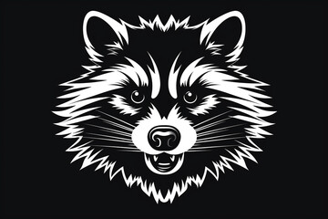 Black and white vector-style face of a raccoon isolated on a solid background.