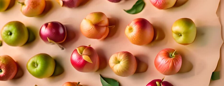 Creative pattern made of apple on beige background. 4K Video