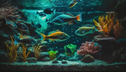 Fototapeta na wymiar Aquarium full of colorful fish 