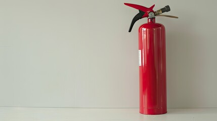 Obraz premium Safety first: Red fire extinguisher stands ready on white background, ensuring protection and peace of mind against fire hazards