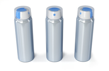 Aerosol spray cans on white background. 3d illustration set