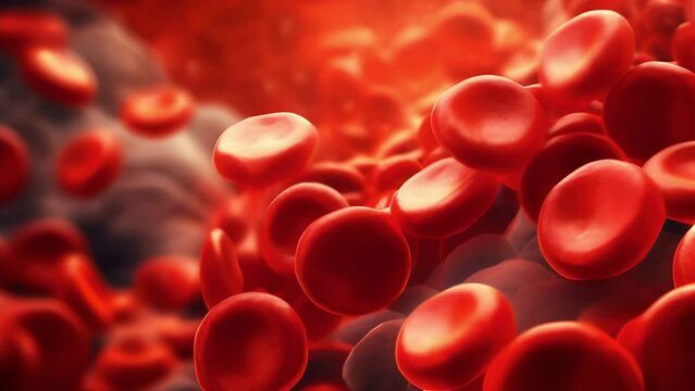 Red blood cells (erythrocytes) flowing through a blood vessel, demonstrating their role in oxygen transport	
