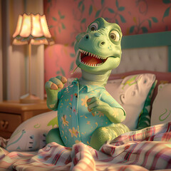 dino in bed