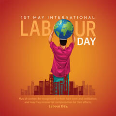 Untitled-1happy Labour day. man carrying globe on his head. abstract vector illustration design - obrazy, fototapety, plakaty