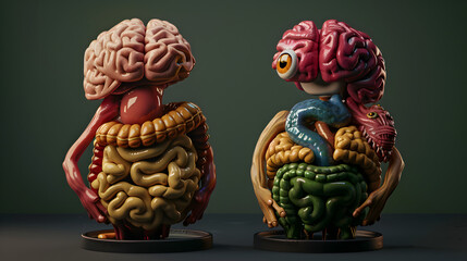medical sculpture, comparison of human and frog anatomy, stomach of human and frog similarities and differences 

