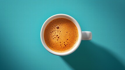 Image of white cup of coffee with milk on blue background - Powered by Adobe