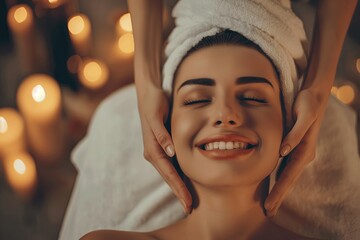 Obraz na płótnie Canvas Beautiful young woman having a facial massage at the spa salon. Beauty treatment concept.