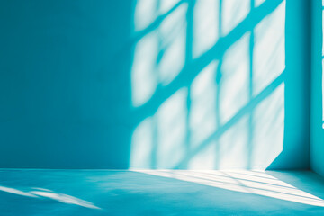 An original background image for design or product presentation, with a play of light and shadow, in light blue tones