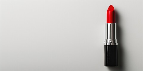 Obraz premium a red lipstick against white background with copy space, overhead view