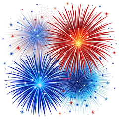 red and blue fireworks 4th of july - obrazy, fototapety, plakaty