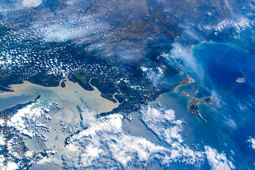 Wall mural coastal feature in the coastline of venezuela. digital enhancement of an image by nasa