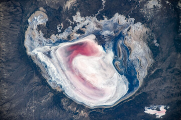 Land feature with pink colors in Argentina. Digital enhancement of an image by NASA