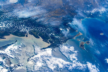 Coastal feature in the coastline of Venezuela. Digital enhancement of an image by NASA