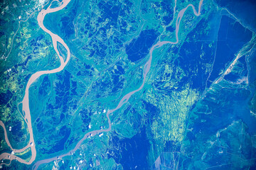 Land features on the border of Uruguay and Argentina. Digital enhancement of an image by NASA - obrazy, fototapety, plakaty