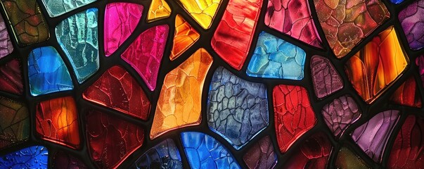 Vibrant mosaic of stained glass creating a beautiful pattern reminiscent of modern art