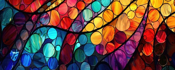 Vibrant mosaic of stained glass creating a beautiful pattern reminiscent of modern art