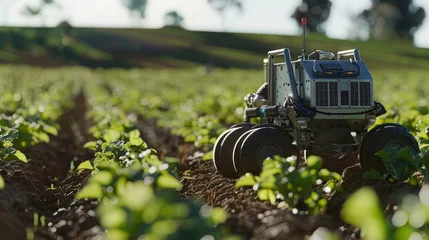 Fotobehang A robotic weeding system, demonstrating the technology's ability to improve crop yields and reduce labor costs, © sania