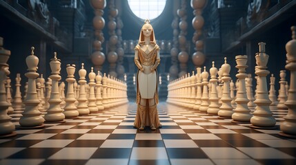 Imagine a crismis-themed chess tournament with AI-generated chess pieces competing in a visually...