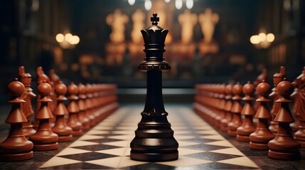 Imagine a crismis-themed chess tournament with AI-generated chess pieces competing in a visually stunning virtual chessboard - obrazy, fototapety, plakaty