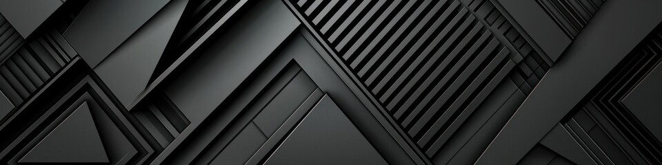 Abstract geometric black background with diagonal stripes, shapes. Futuristic technology style. Minimal design. 3d effect.