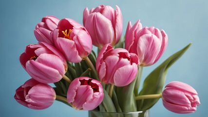 Obraz premium Flower pink rose, green leaves. Wedding concept with flowers.