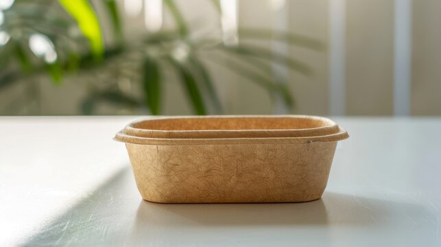 Eco-friendly biodegradable container on a table with soft backlighting
