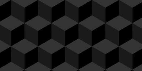 Obraz premium Abstract cubes geometric tile and mosaic wall or grid backdrop hexagon technology wallpaper background. Black and gray geometric block cube structure backdrop grid triangle texture vintage design.