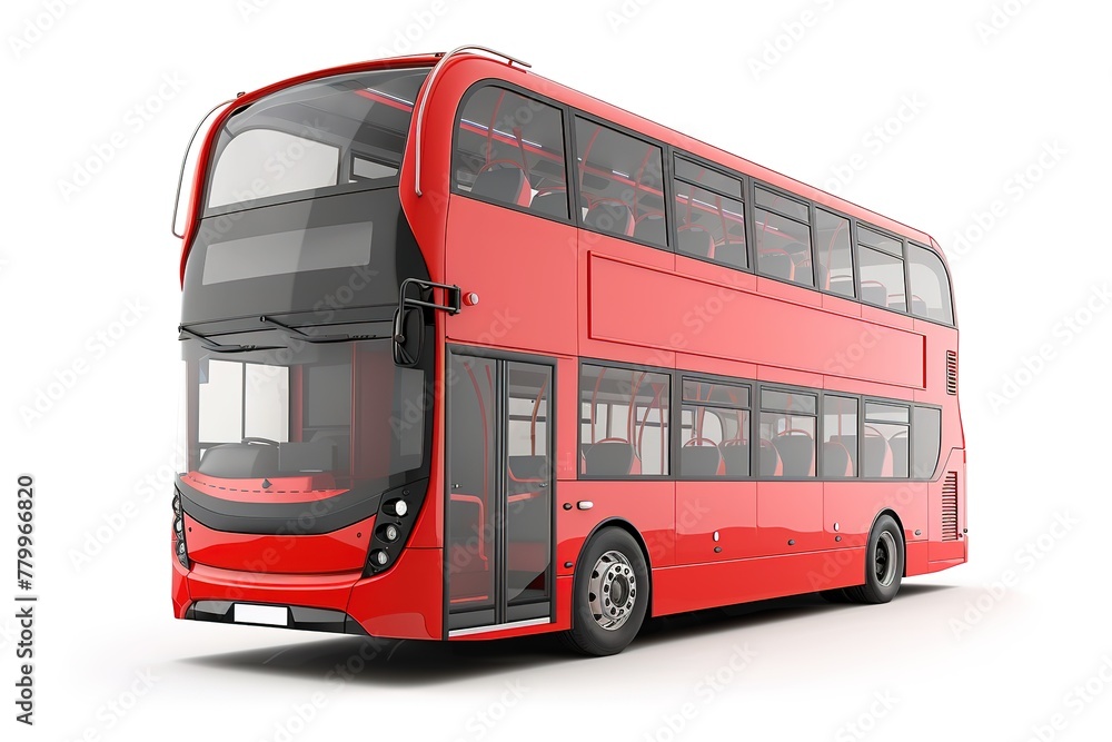 Poster red double-decker bus isolated on white background with copy space.