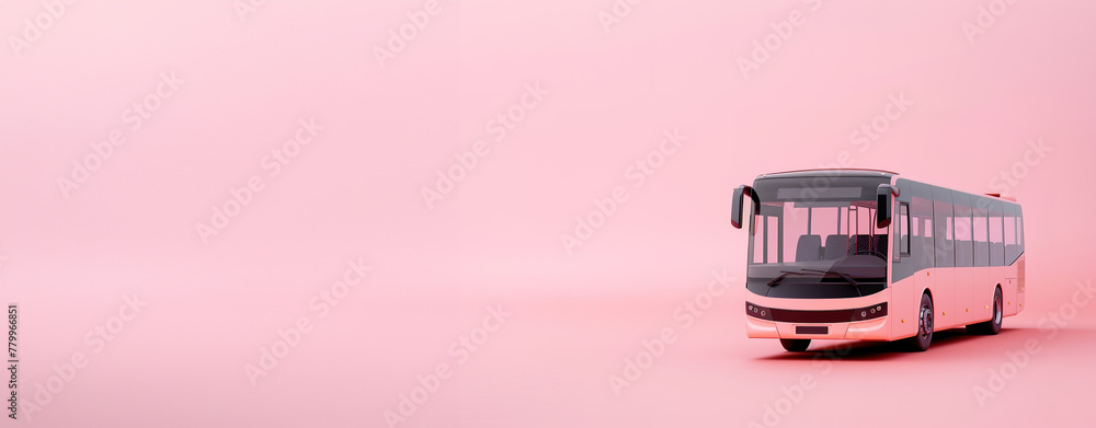 Poster a minimalist image of a bus with a soft pink background, leaving ample copy space.