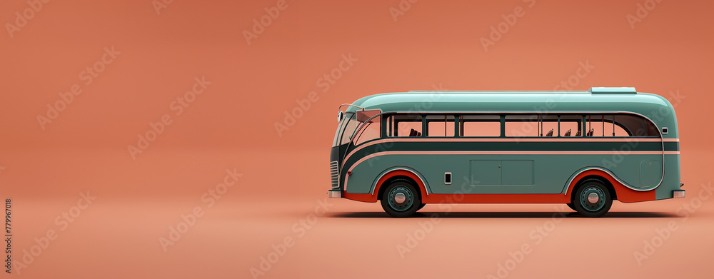 Poster vintage bus on a coral background with ample copy space.