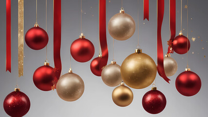 Transparent realistic balloons and golden confetti isolated on transparent background.