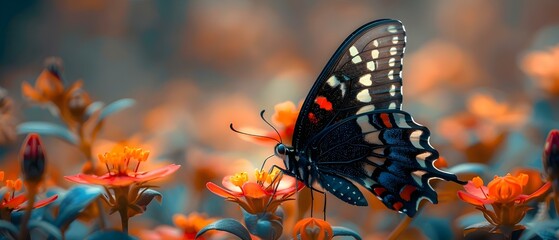 Nature's Delicate Beauty: Colorful Butterfly Perched on Vibrant Flowers. Concept Nature...