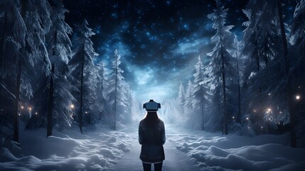 Imagine a crismis-themed virtual reality adventure where AI entities embark on a quest to discover the meaning of the season - obrazy, fototapety, plakaty