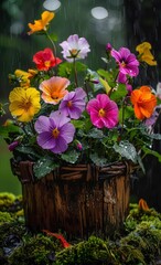 Fototapeta na wymiar Colorful flowers in the pot