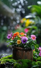 Colorful flowers in the pot