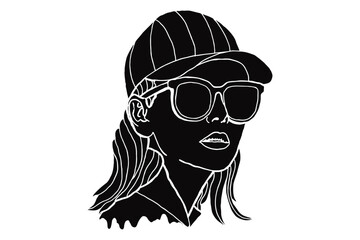 Summer Theme Woman Wearing Sunglasses Silhouette Vector