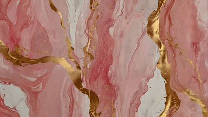 Brown art paint on a pink and gold marble background with a gold foil texture