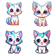 set of funny cartoon cats, bright cats on a transparent background
